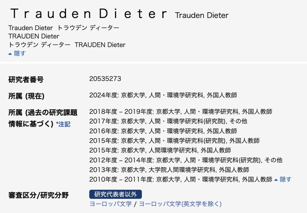 ディーター・トラウデン研究者情報