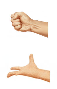 ジェスチャー　Quickly!：早く、急いで！