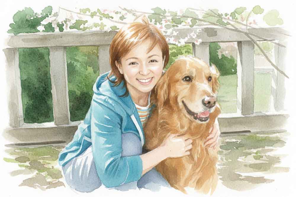 いとうまい子と愛犬アトムのイラスト
